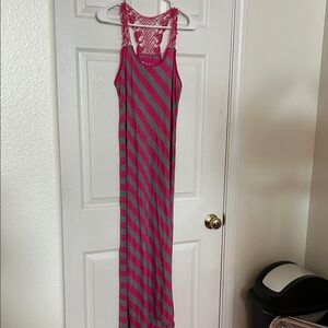 Just Love Pink and Gray Striped Maxi Dress